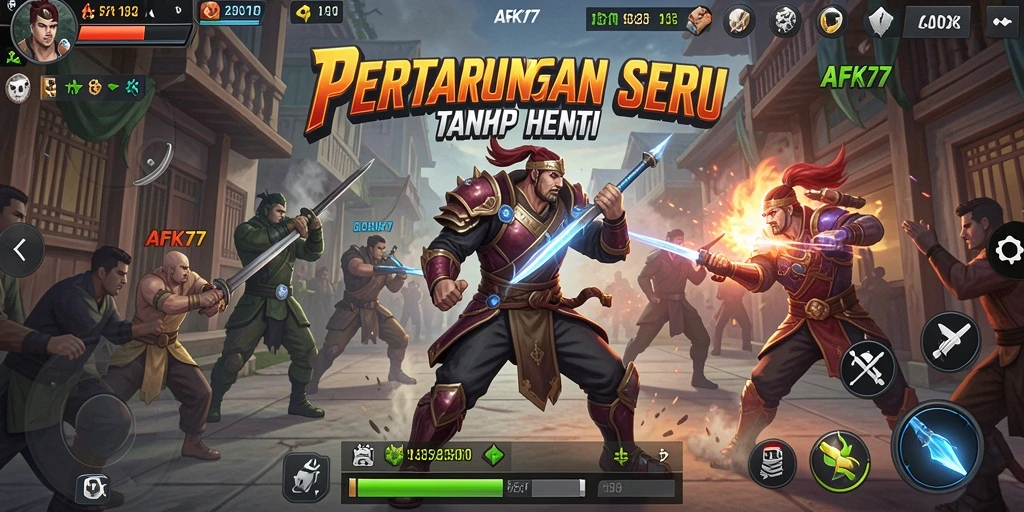 Gameplay dinamis dan pertarungan mendebarkan di AFK77.