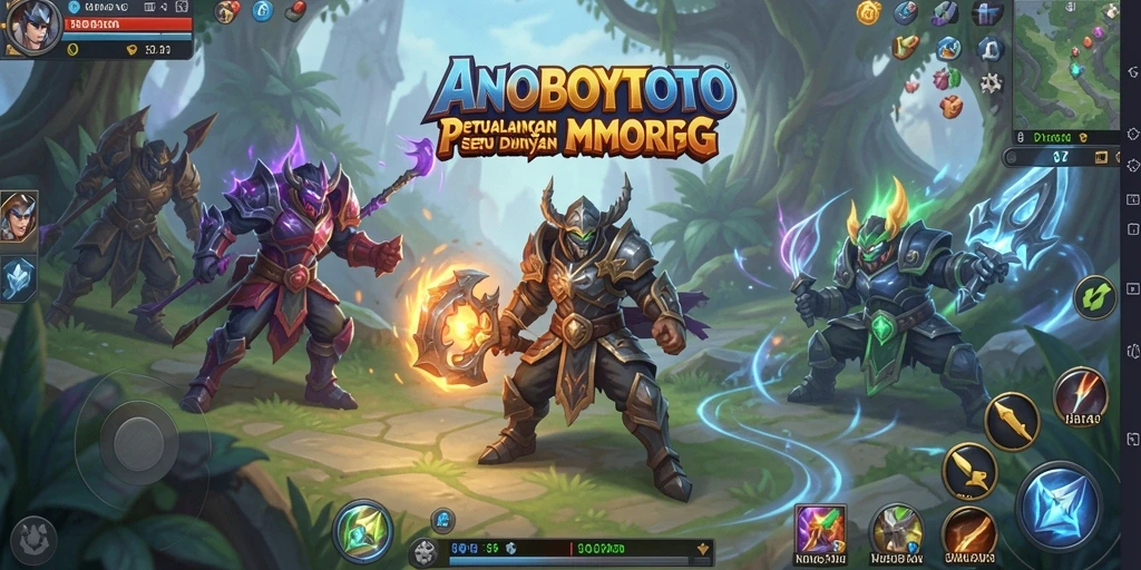 Screenshot gameplay ANOBOYTOTO menampilkan pertarungan seru dan pemandangan indah dalam dunia MMORPG.