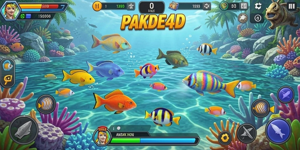 Tampilan gameplay seru dari PAKDE4D saat menembak ikan.